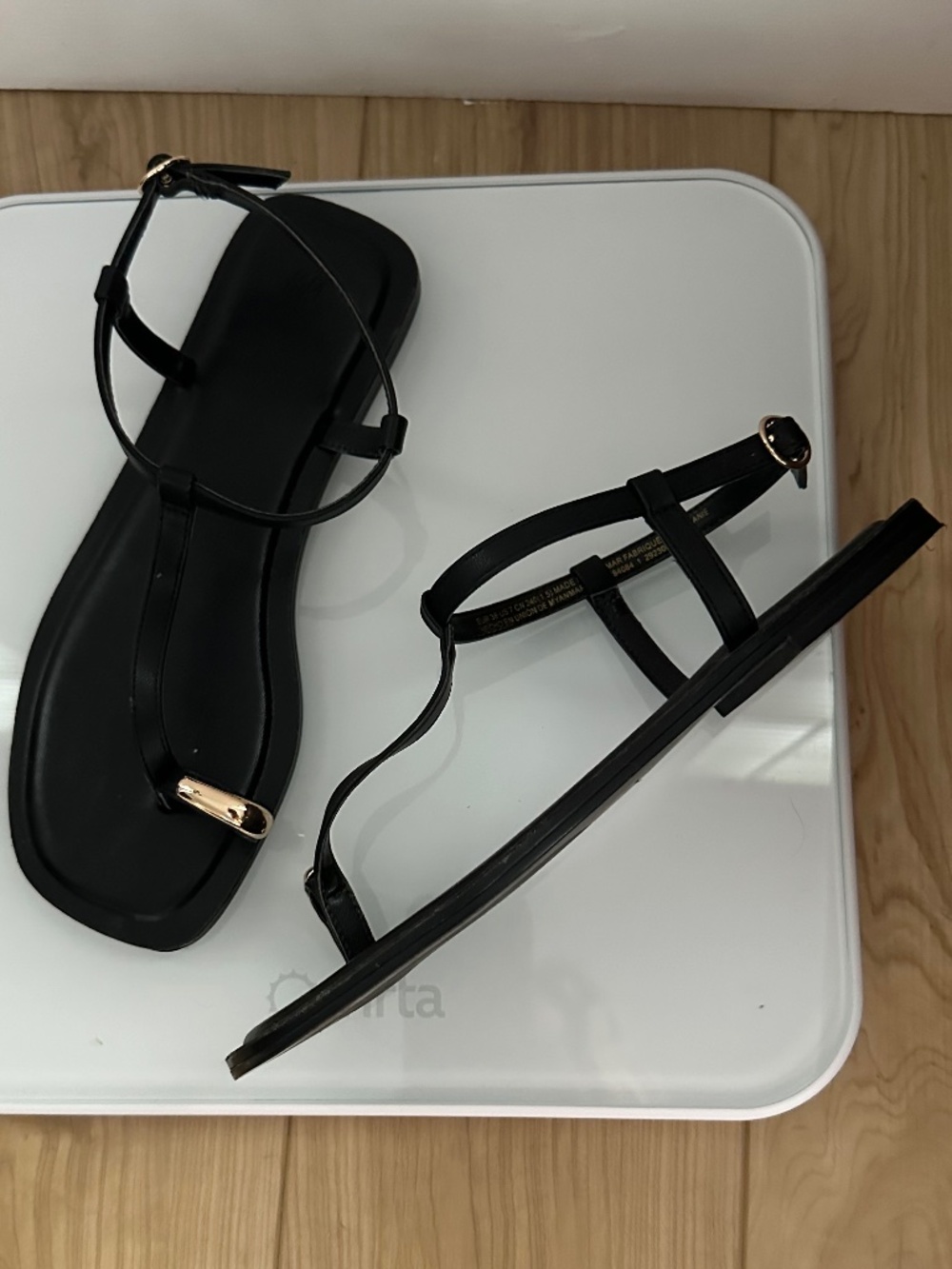 H & M  H&M Black Flat Sandals with Gold Accent - Sz. 38